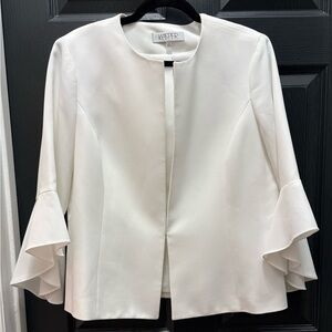 Kasper Off-White Ruffle Sleeve Jacket